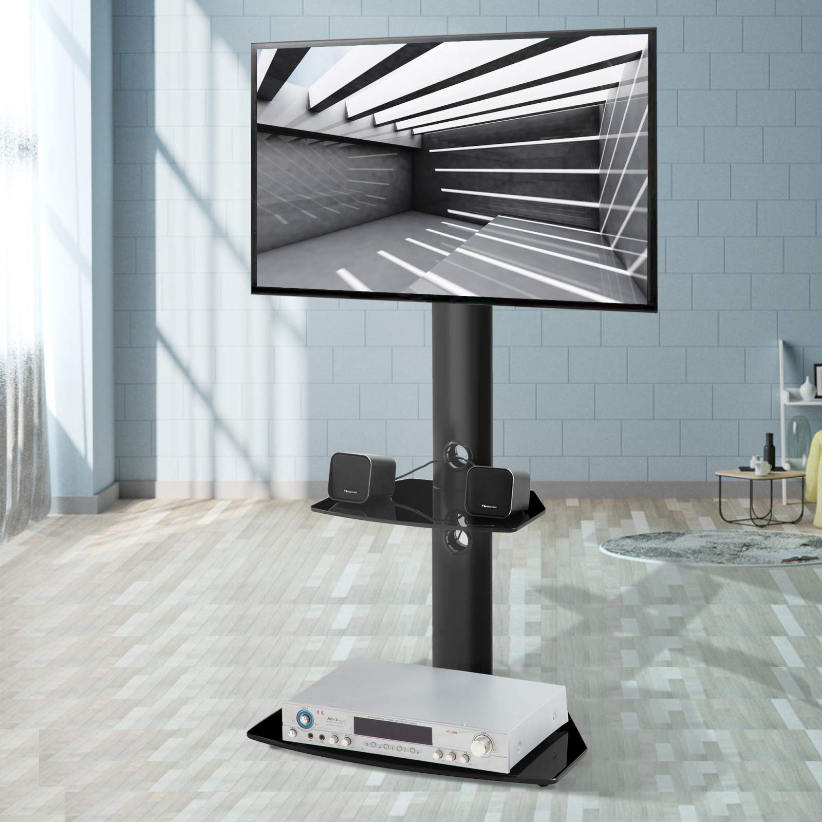 Universal TV Stand for 55 Inch TVs - Swivel Floor TV Base with Storage & Height Adjustment | VESA 400x400mm | Tempered Glass & Cable Management | Perfect for Living Room, Bedroom & Home Theater Setup