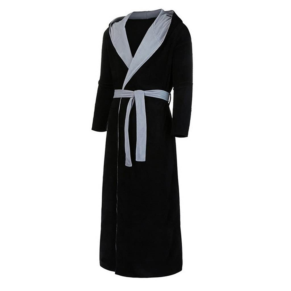 Men's Hooded Bathrobe - Soft & Warm Winter Pajamas, Thick Long Plush Robe for Home, Spa & Lounge Wear - Perfect for Relaxation & Cold Weather Comfort