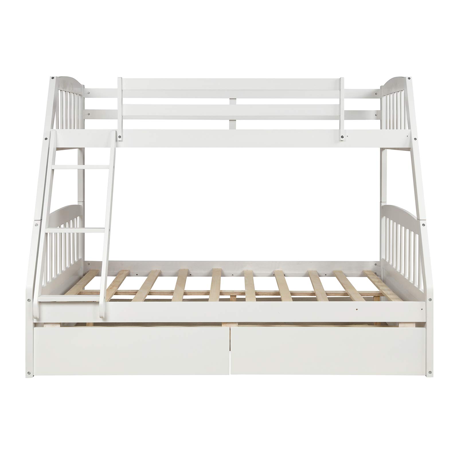 Vintage Pine Wood Bunk Bed with 2 Large Storage Drawers - Double Layer Twin/Full Size Loft Bed for Kids & Teens - Perfect for Small Bedrooms, Dorms & Guest Rooms