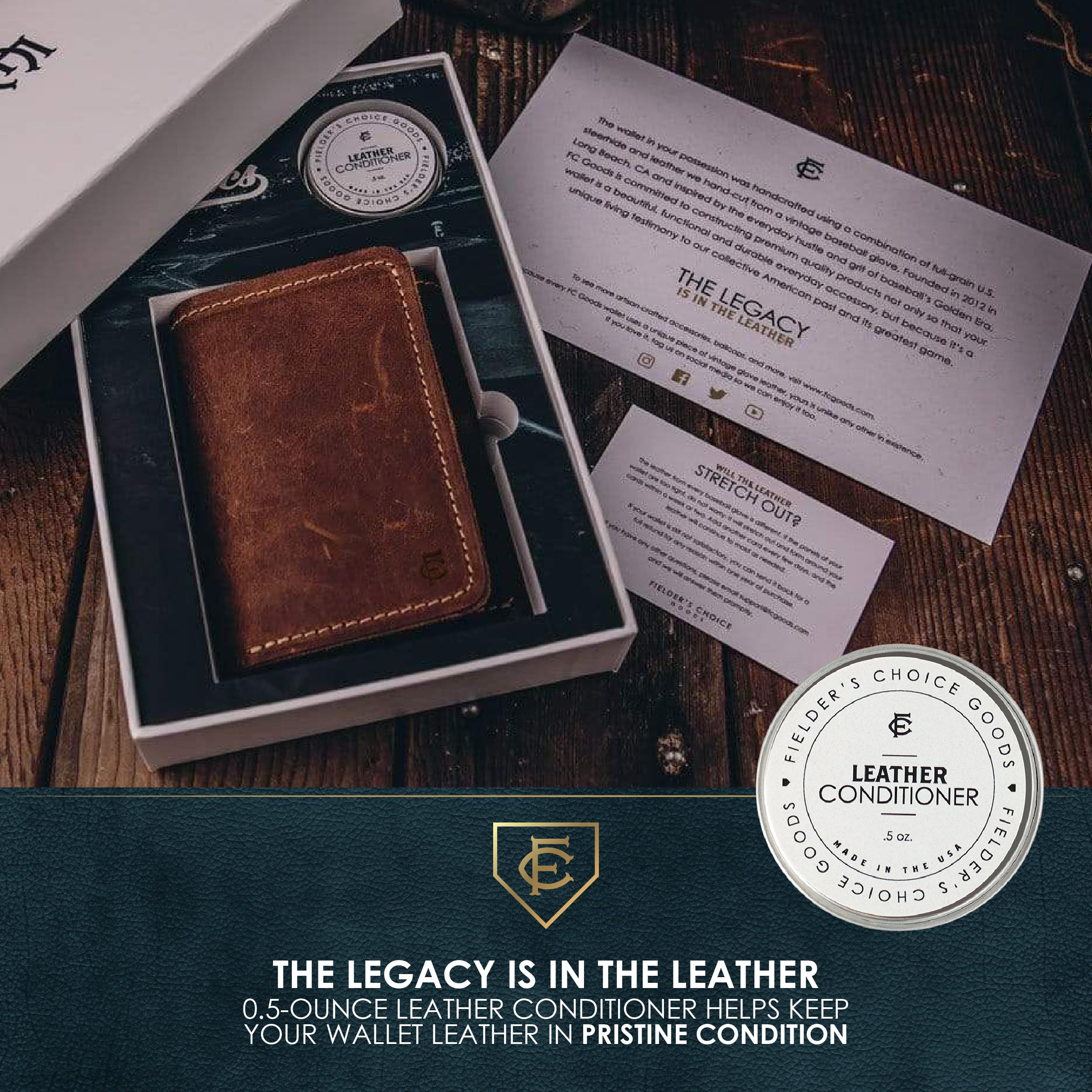 Vintage Leather Trifold Wallet for Men - Handcrafted from Genuine Baseball Gloves | RFID Blocking | Slim Bifold Design | Perfect for Everyday Carry & Travel | FC Goods