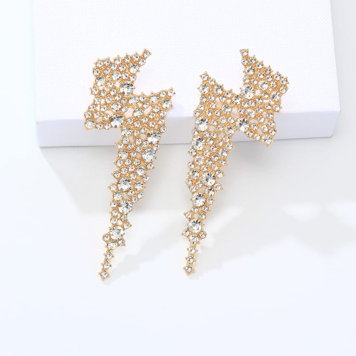 KELMALL Crystal Lightning Bolt Dangle Earrings for Women - Trendy Sparkly Drop Earrings, Fashion Statement Jewelry for Parties, Date Night & Special Occasions