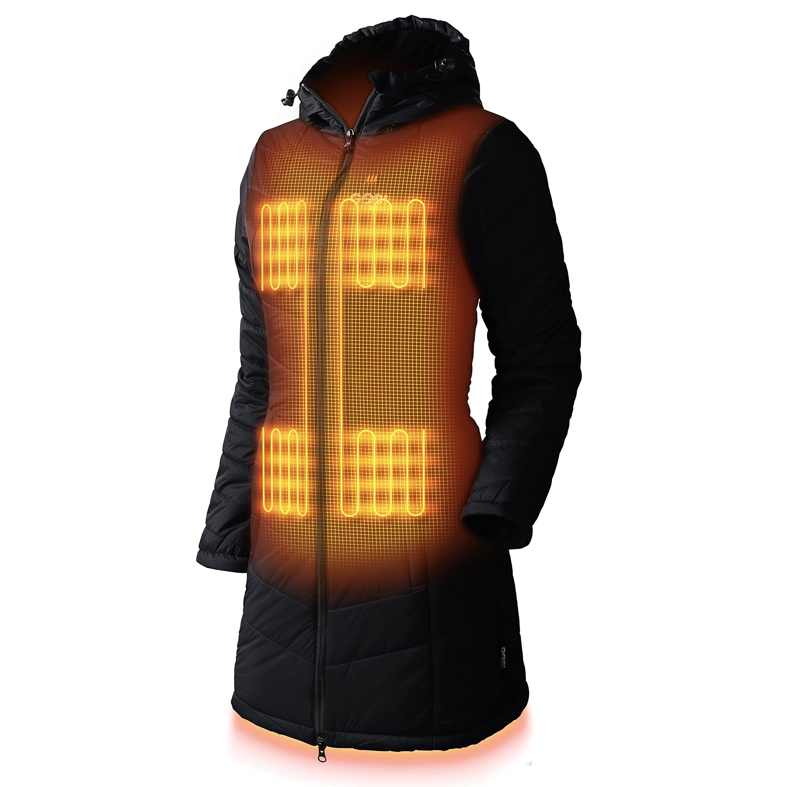 Victoria Women’s Long Puffer Heated Jacket with Battery & Charger - 9 Hours Heating, 5 Adjustable Heat Zones, Machine Washable, All-Day Warmth for Winter - Perfect for Outdoor Activities, Commuting & Cold Weather (XS, Onyx)