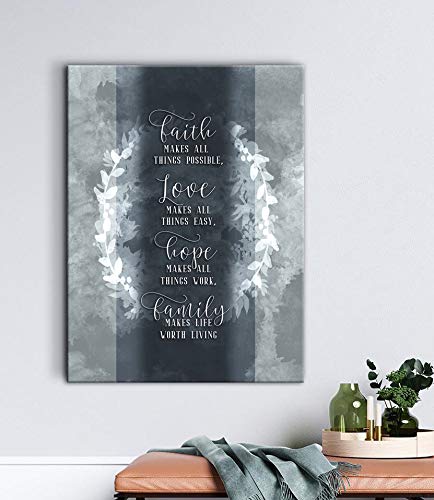 Faith Makes All Things Possible - Motivational Wall Art with Positive Quotes - Large 30x40 Inch Christian Canvas Wall Decor in Navy Blue - Perfect for Home, Office & Church Inspirational Décor
