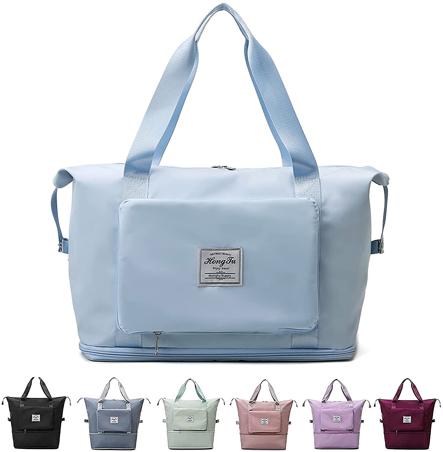 Large Capacity Foldable Travel Duffel Bag - Waterproof Oxford Fabric, Lightweight & Portable for Gym, Sports & Travel - Dry/Wet Separation Design (Sky Blue) | Perfect for Workouts, Weekend Trips & Outdoor Adventures