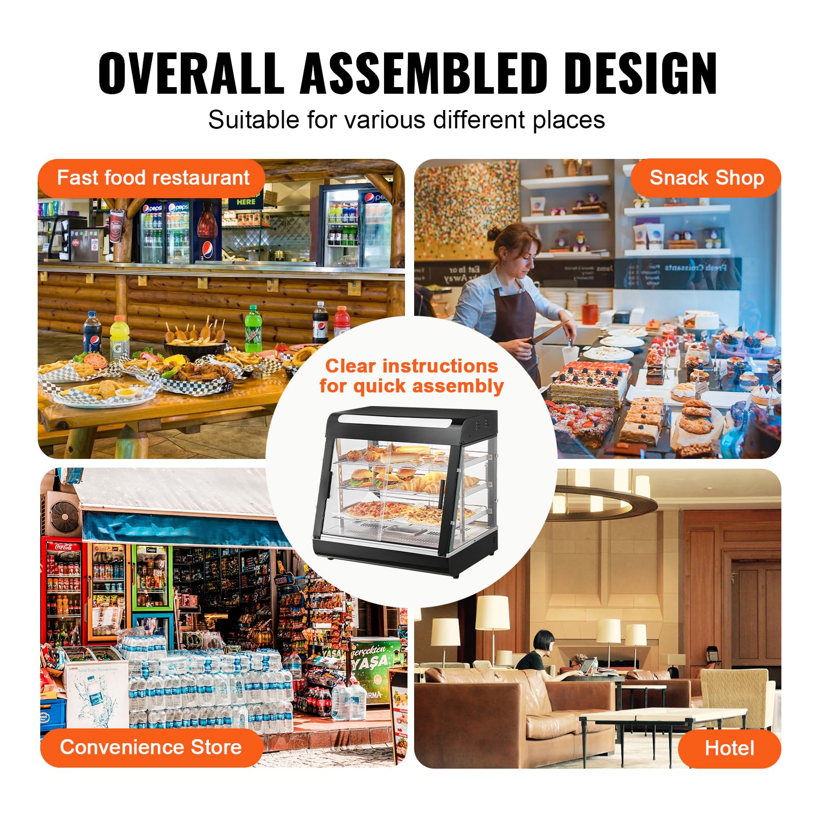 VEVOR 3-Tier Commercial Food Warmer Display - 1200W Electric Food Warmer with LED Light, Adjustable Shelves & Digital Temperature Control (86°F-185°F), 111L Capacity - Perfect for Restaurants, Cafes & Buffets Serving Burgers, Pizza, Bread & Fried Chicken