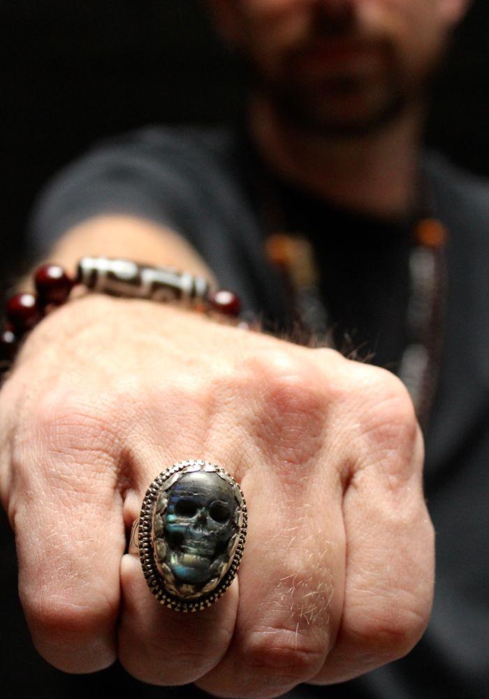 Hand Carved Tibetan Skull Ring for Men - Unique Gothic Jewelry for Bikers, Rockers & Fashion Statements - Perfect for Halloween, Costume Parties & Edgy Style