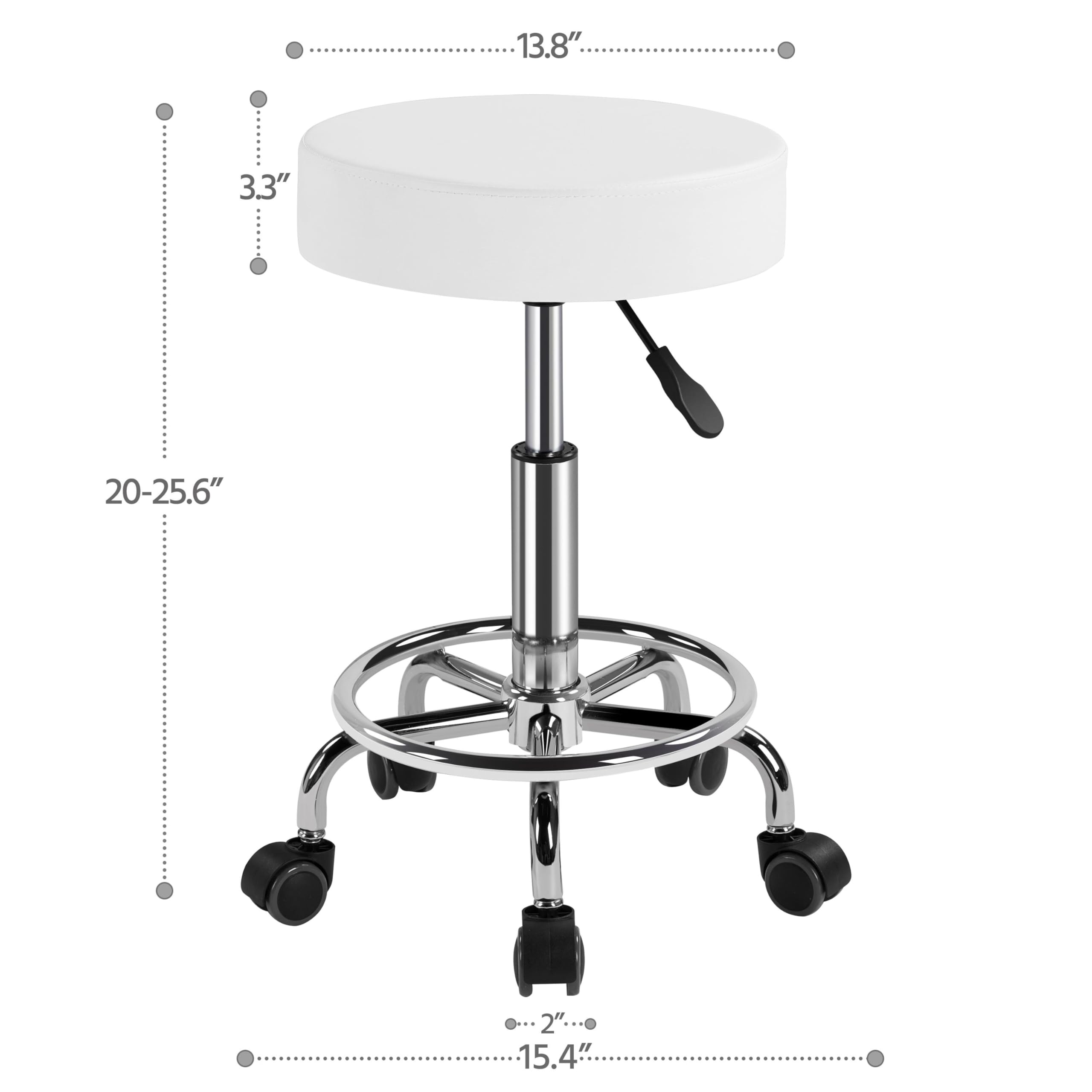 Topeakmart Adjustable Rolling Stool with Footrest - Swivel Spa Chair for Tattoo, Massage, Office & Beauty Salon - PU Leather Drafting Stool with Height Adjustment (White) - Perfect for Tattoo Artists, Hair Stylists, and Salon Professionals