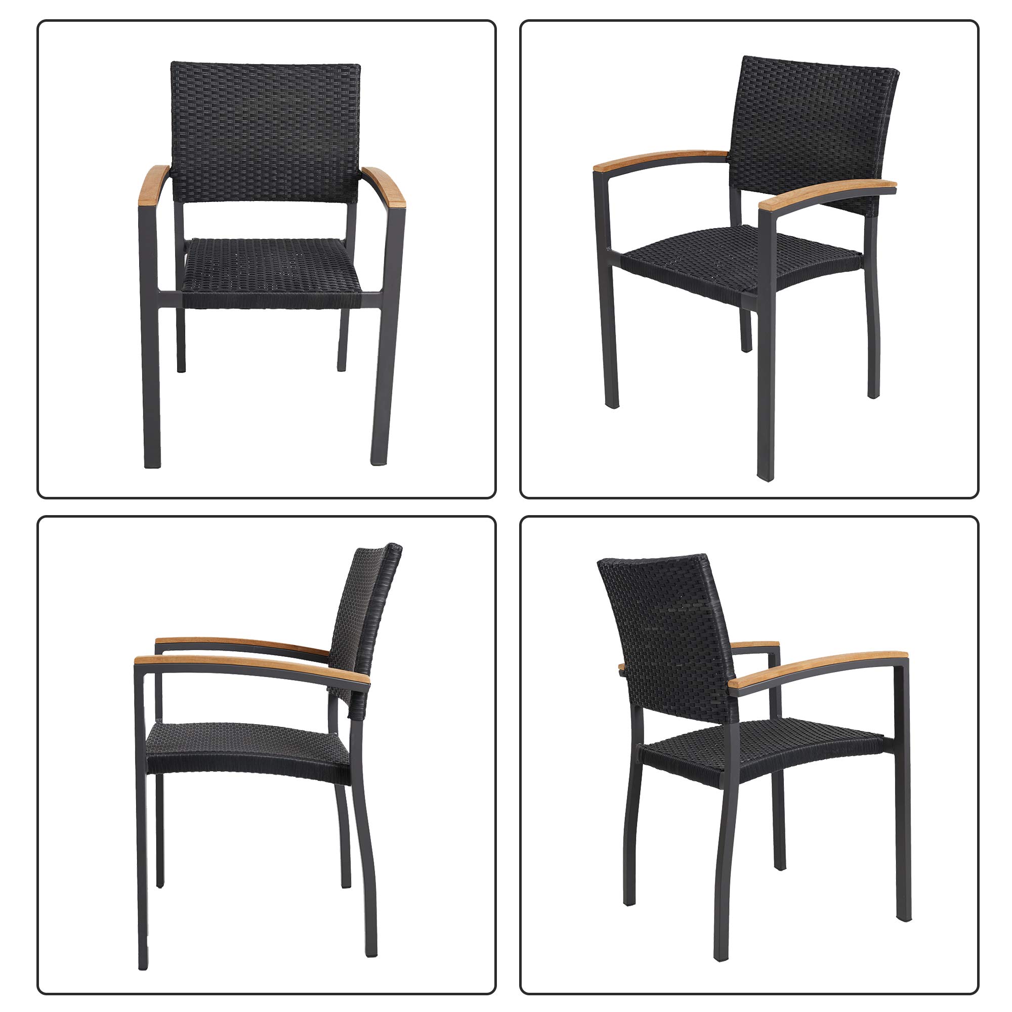 TRY & DO 4-Piece Patio Dining Chair Set - Outdoor Stackable Wicker Chairs with Wooden Armrests, PE Rattan & Aluminum Frame - Perfect for Garden, Balcony, Lawn, Indoor Dining & Entertaining
