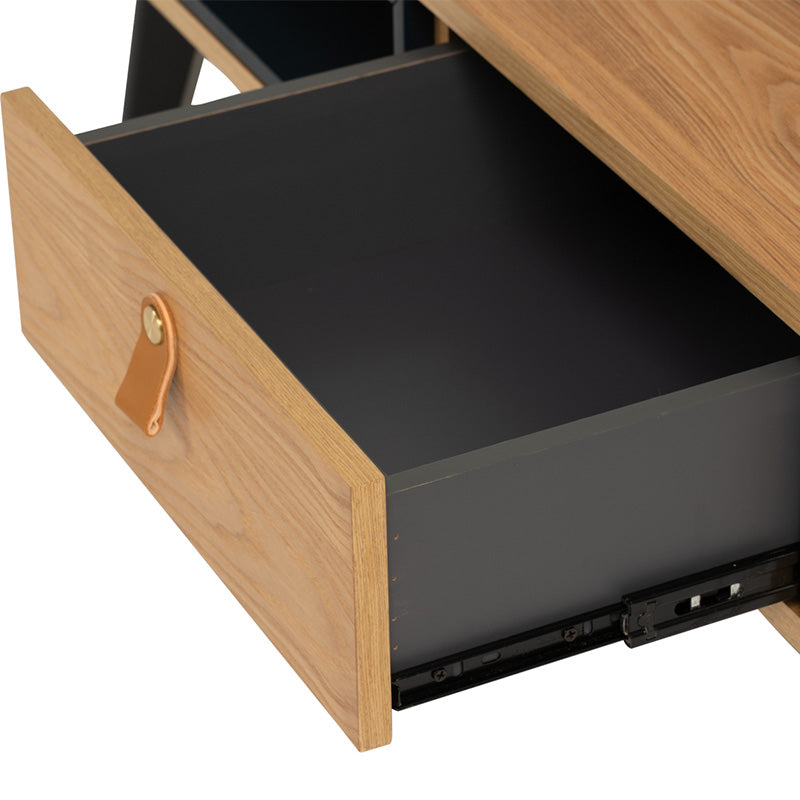 Modern 100cm CASTOR Coffee Table in Natural, Navy Blue & Black - Perfect for Living Room, Office, and Lounge Decor