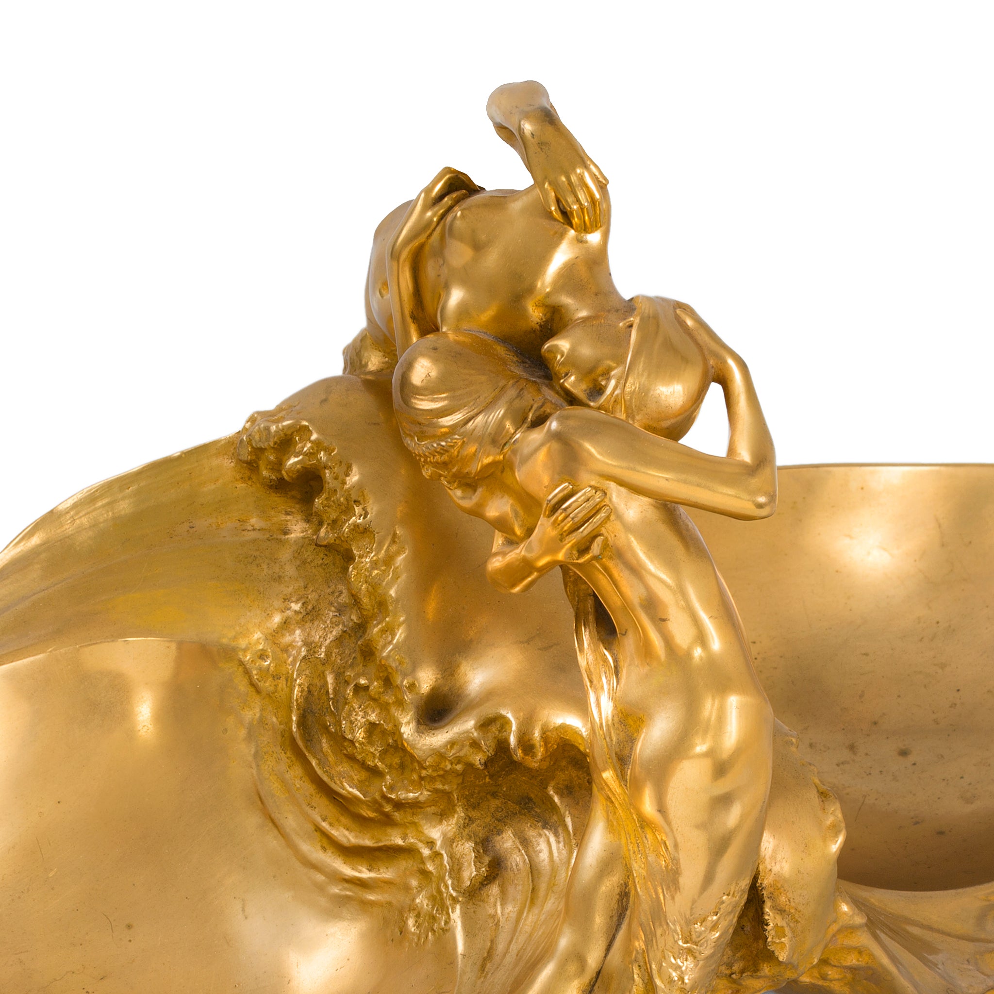 Max Blondat Gilt Bronze Embrace Figural Vide Poche Dish - Antique French Decorative Catchall Tray for Jewelry & Keys | Perfect for Entryway, Dresser, or Vanity Table