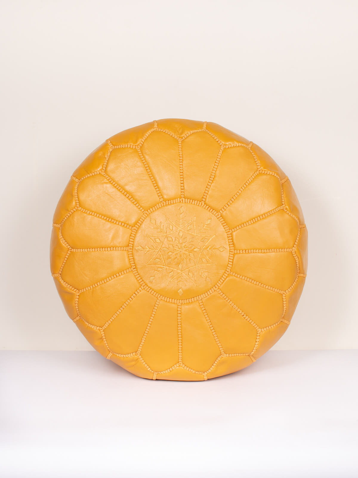 Handmade Moroccan Leather Pouffe Ottoman - Mustard Yellow Boho Chic Footstool for Living Room, Bedroom & Lounge Decor