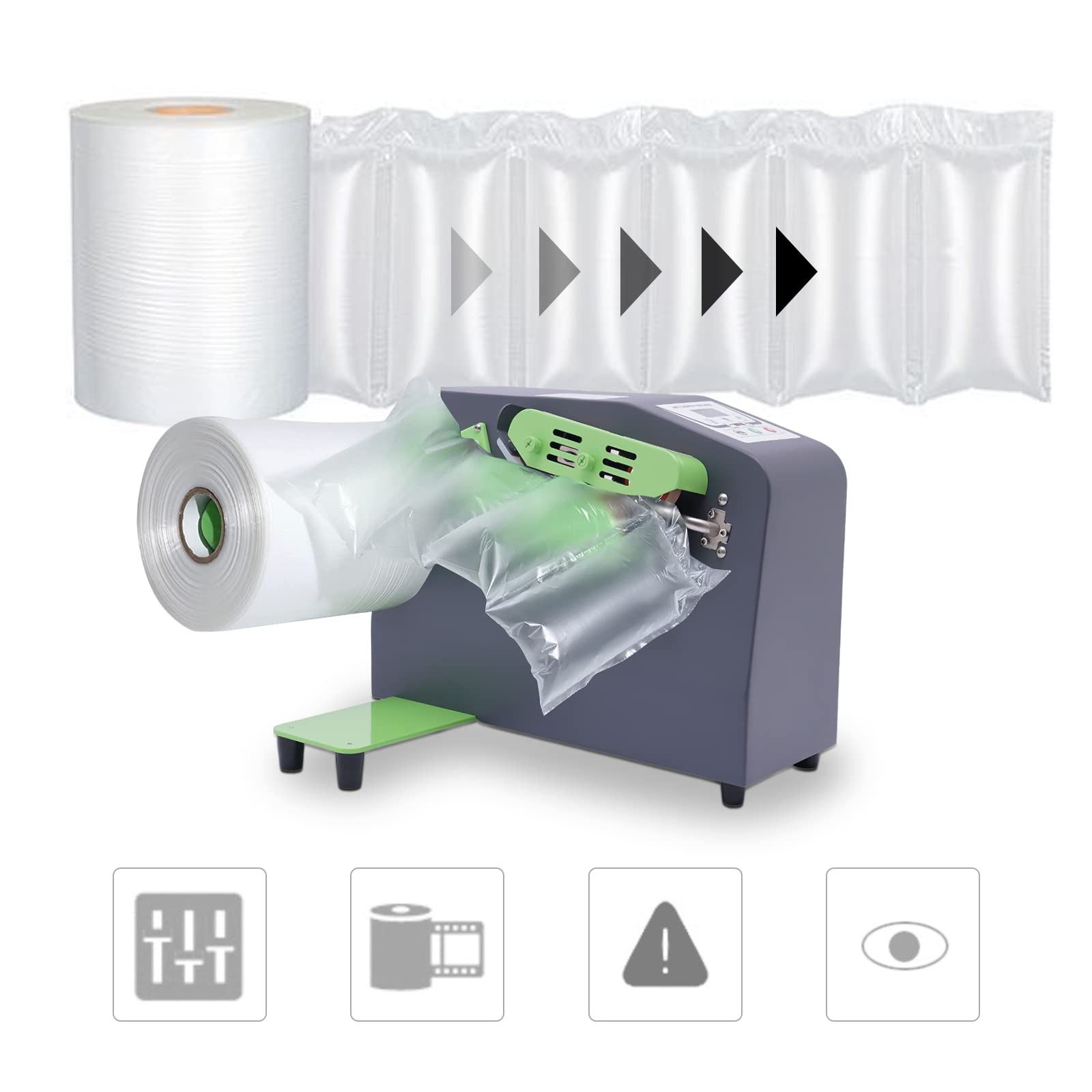 Air Cushion Machine for Packaging - 110V/220V 200W Bubble Wrap Maker with 12m/min Speed | Inflatable Air Pillow Cushion for Shipping Protection | Perfect for E-commerce, Fragile Items & Moving Supplies