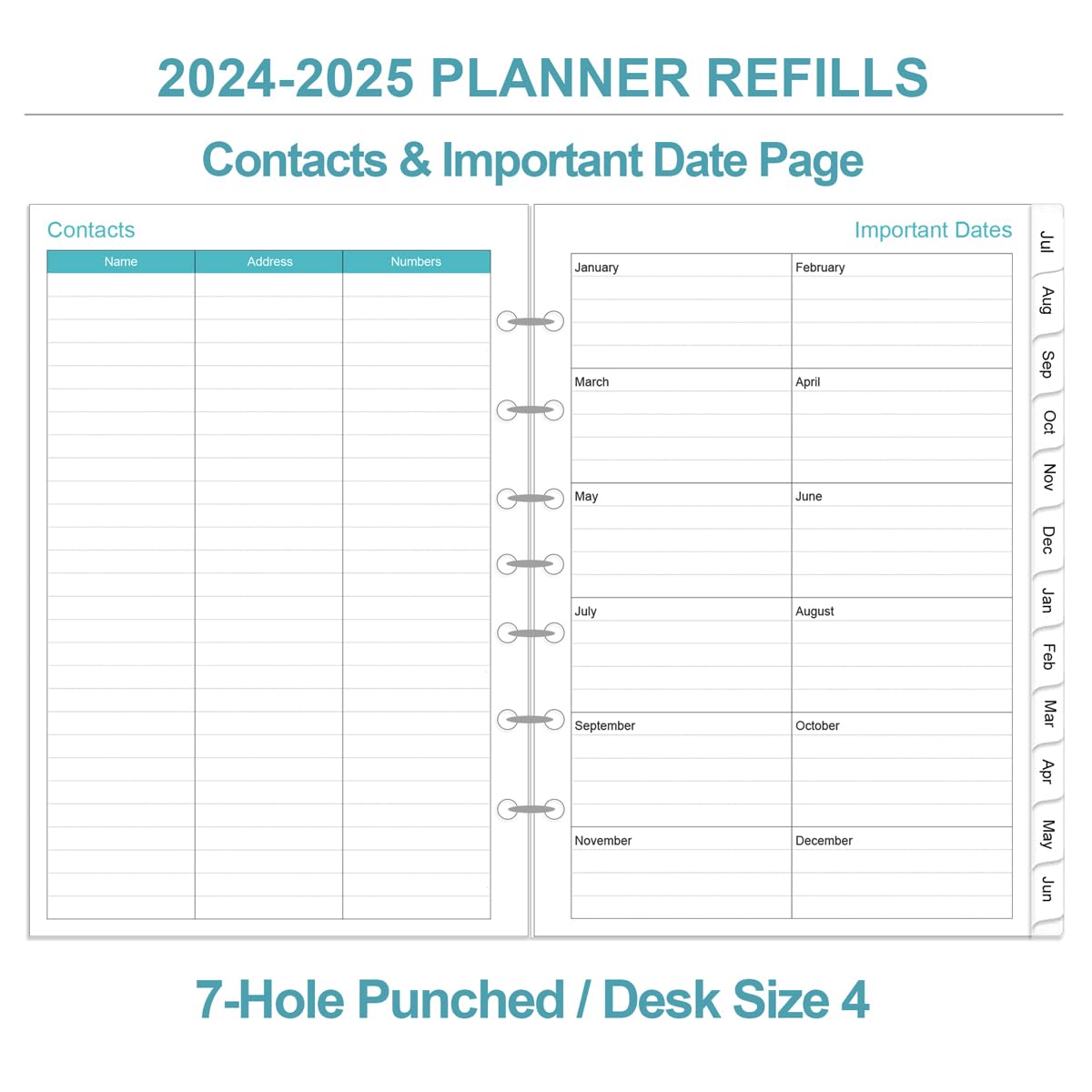 2024-2025 Daily & Monthly Planner Refills for Mini 3 or 7 Ring Binders - One Page Per Day, Prioritized To-Do List, Notes & Appointment Schedule | July 2024-June 2025 | Perfect for Office, School, Home Desk Organization & Productivity Planning