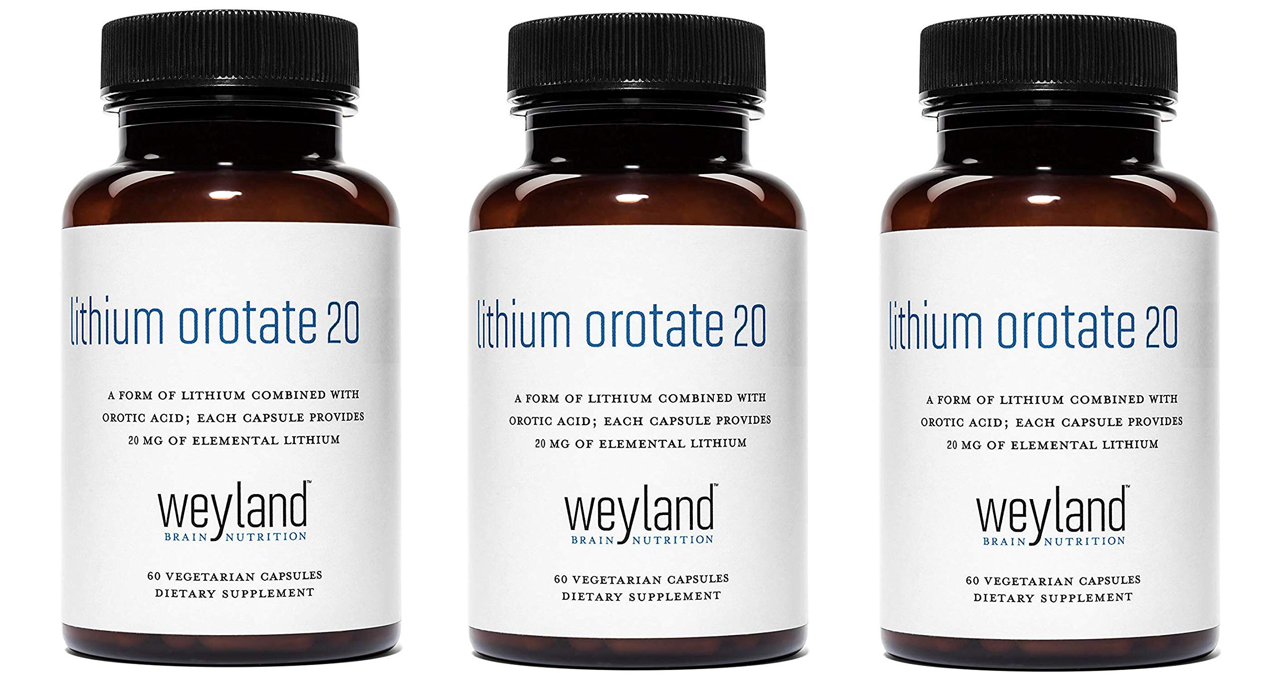 Lithium Orotate 20mg (3 Bottles) - 180 Vegetarian Capsules | Mood, Memory & Wellness Support Supplement | Vegan, Non-GMO | Perfect for Stress Relief & Cognitive Function Enhancement