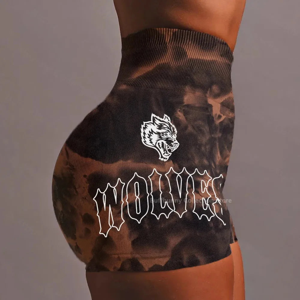 She Darc Wolf Tie Dye Scrunch Shorts for Women - Seamless Yoga Shorts, Breathable Workout Shorts with High Waist for Running, Gym & Summer Activities