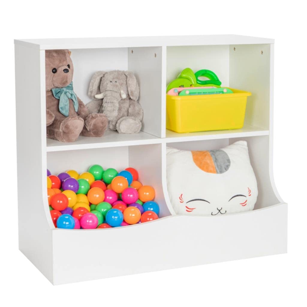 Double-Layer White MDF Toy Storage Cabinet with 4 Transparent Corner Protectors - Kids Room Organizer for Toys, Books & Games (100x39x80.5cm, Numb Grain Finish) - Perfect for Nursery, Playroom & Daycare Organization