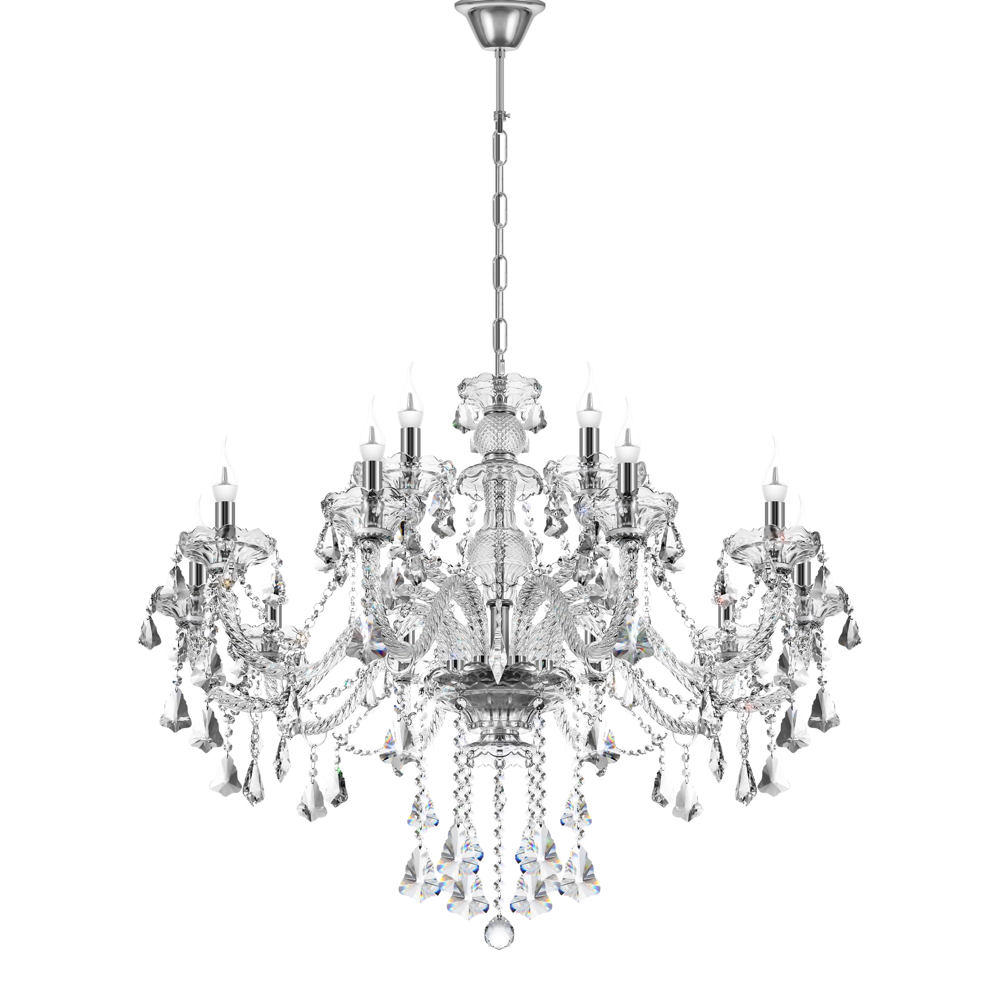 Ridgeyard 15-Light Crystal Chandelier - Modern Clear Crystal Pendant Ceiling Light Fixture for Dining Room, Living Room, Bedroom, Hallway & Entryway | Elegant Lighting for Weddings, Restaurants & Luxury Homes