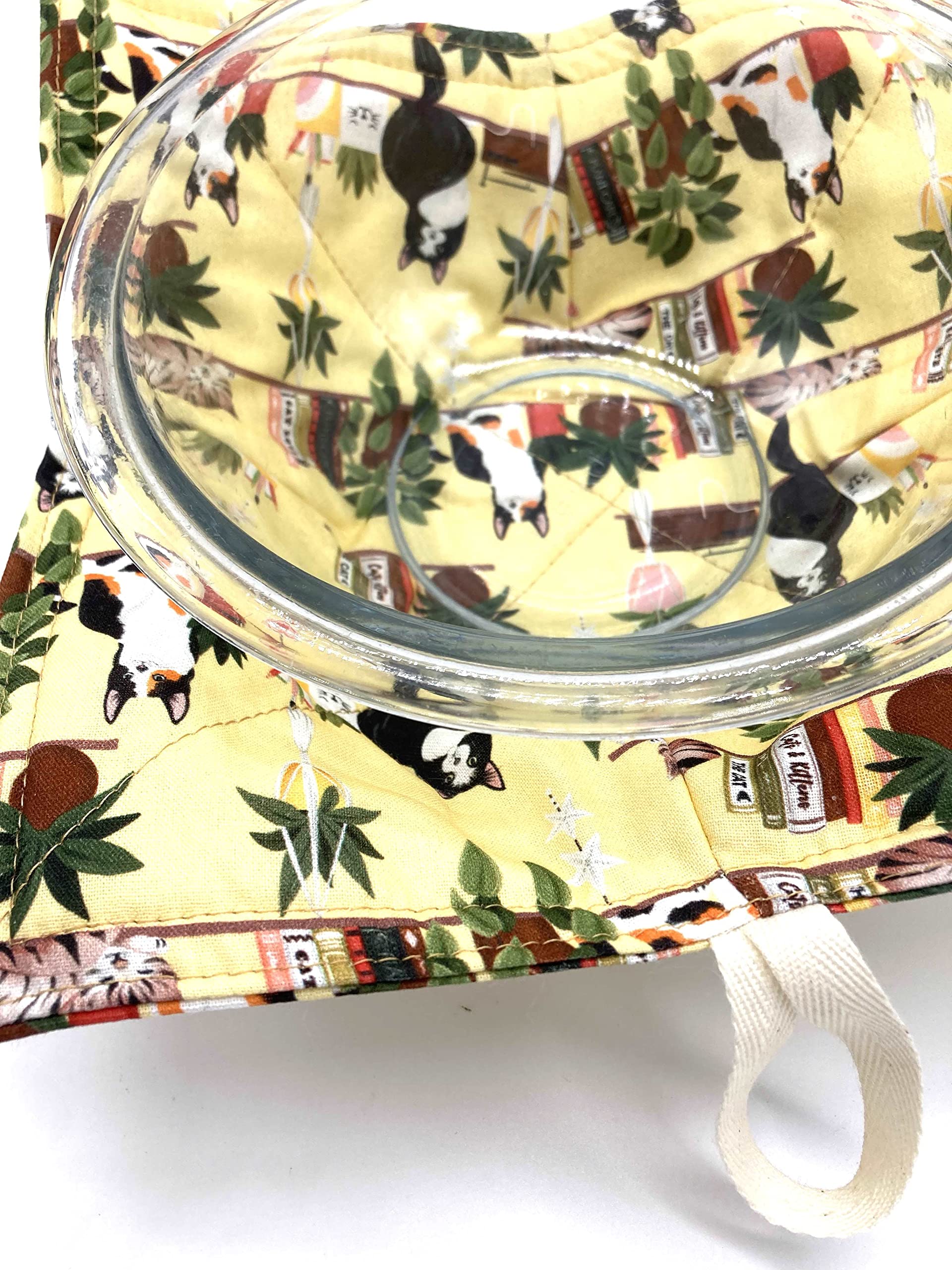 Microwave Bowl Cozy 8.5 Inches - Handmade in USA for 8 Inch Bowls - Cat & Bookshelf Novelty Design - Perfect for Soup, Oatmeal & Microwave Meals