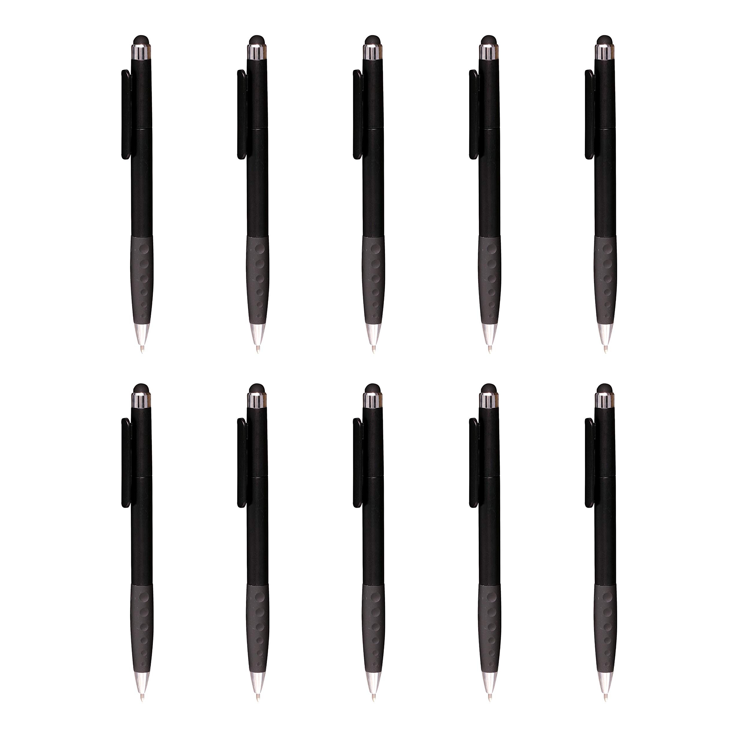 10-Pack Twist Plastic Stylus Pens with Ballpoint Tip & Rubber Grip - Black - Perfect for Touchscreens, Tablets, Smartphones & Digital Signatures