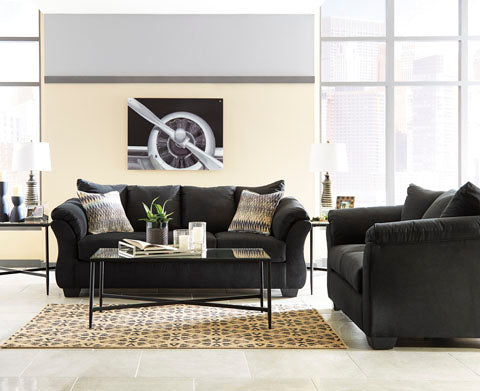 75008 Darcy Black Sofa Loveseat - Modern 2-Seater Couch for Living Room, Apartment, Office - Comfortable Upholstered Furniture for Small Spaces