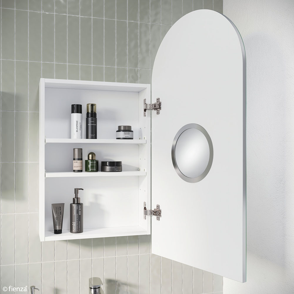 Fienza PSH450ARCH 450 x 900mm Modern Bathroom Mirror Cabinet with LED Lighting - Space Saving Storage Solution for Small Bathrooms, Powder Rooms & Vanity Areas
