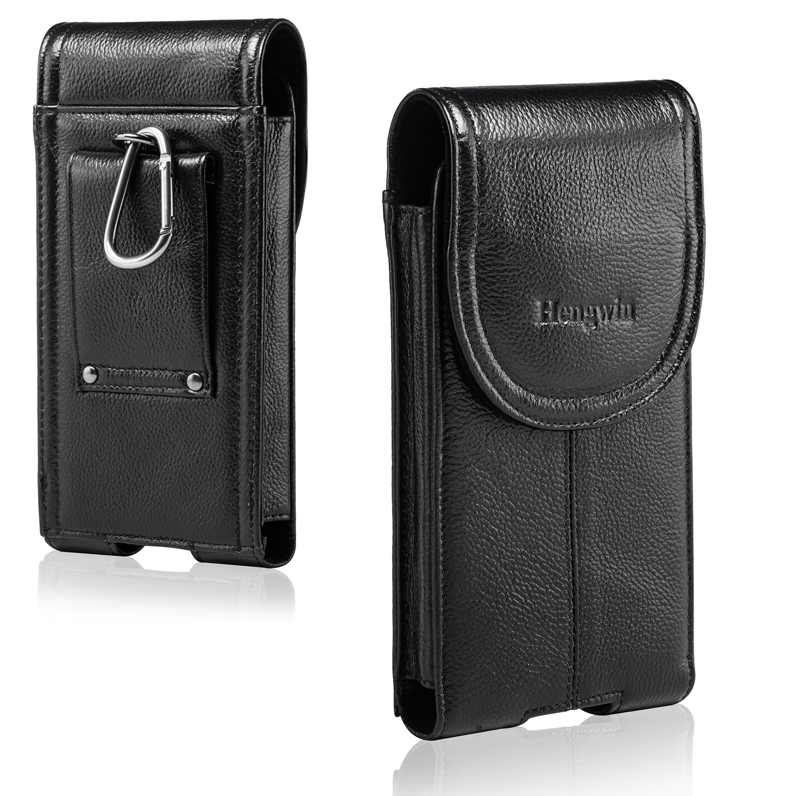 Genuine Leather Phone Pouch for iPhone 16 Pro Max/15 Plus/14 Pro Max & Samsung Galaxy A54/A12/Note 20/9/8/S23 Plus/S24 Ultra - Belt Clip Holster Case & Cell Phone Holder - Perfect for Work, Travel & Outdoor Activities (Black)