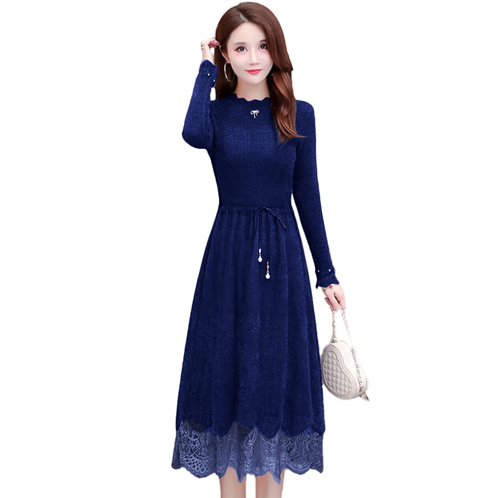 Cherish Women's Knit Sweater Dress - Long Sleeve Pullover Mini Dress in Blue | Sexy & Casual Outfit for Date Night, Office Wear & Fall Fashion