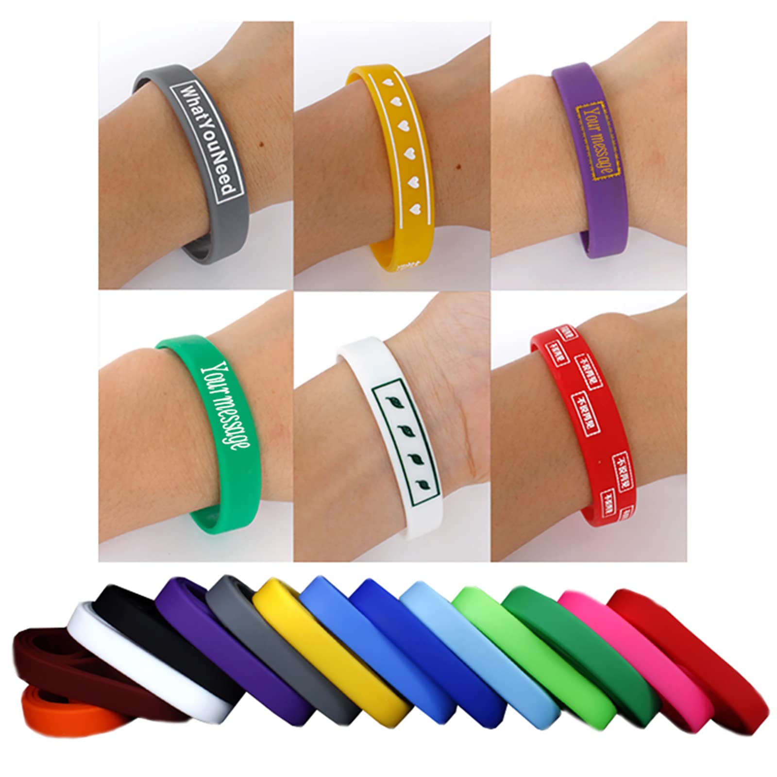 Custom Silicone Wristbands Bulk - Personalized Text Rubber Bracelets for Events, Fundraisers & Awareness Campaigns - Motivational Custom Wristbands for Team Building, Charity Events & Promotions - Black