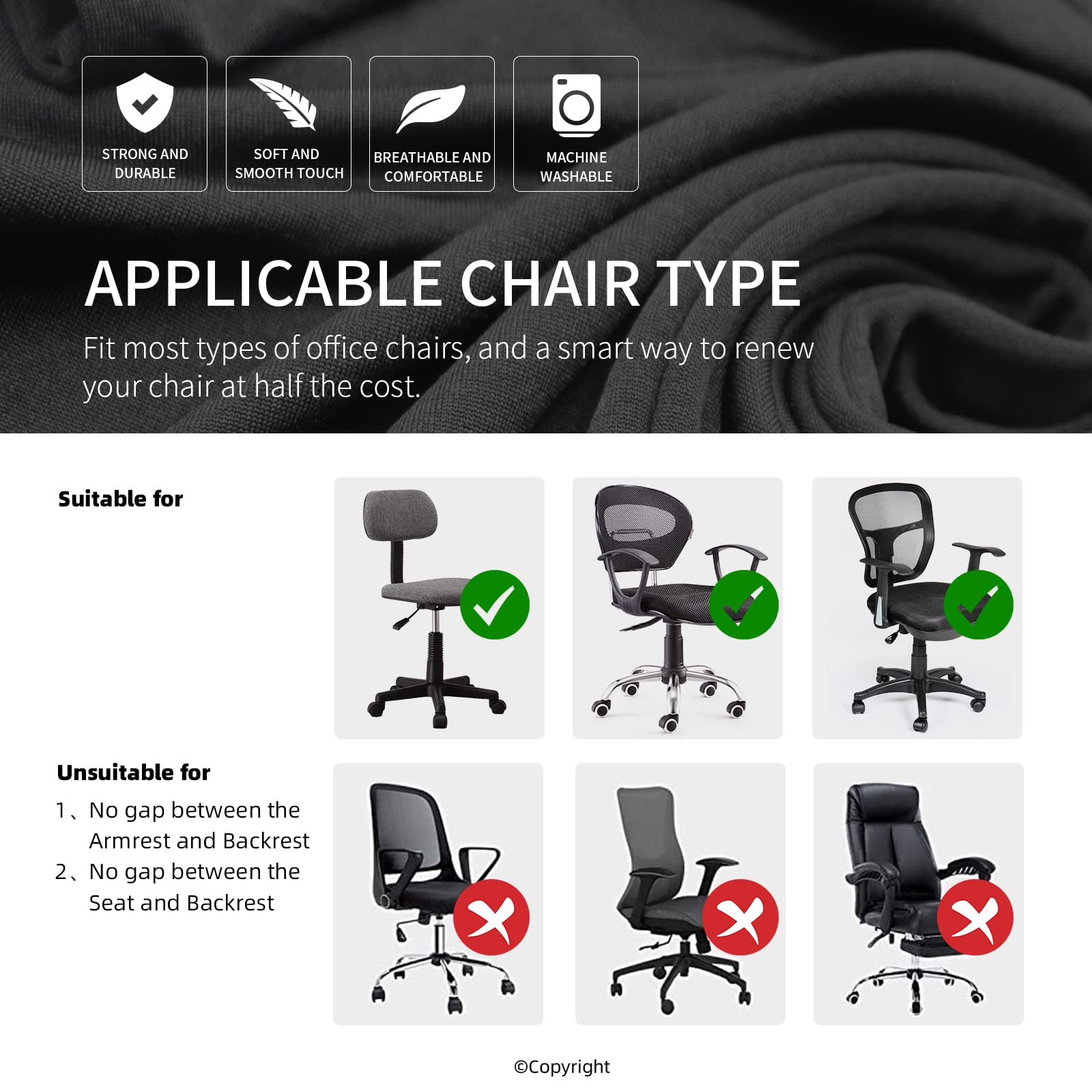 DIVA EN CAMINO Water-Resistant Stretchable Office Chair Cushion Cover - Universal Spandex Computer Chair Slipcover - Removable Washable Seat Protector for Pets (Dogs & Cats) - Perfect for Home Office, Gaming & Workspace Comfort (Black)