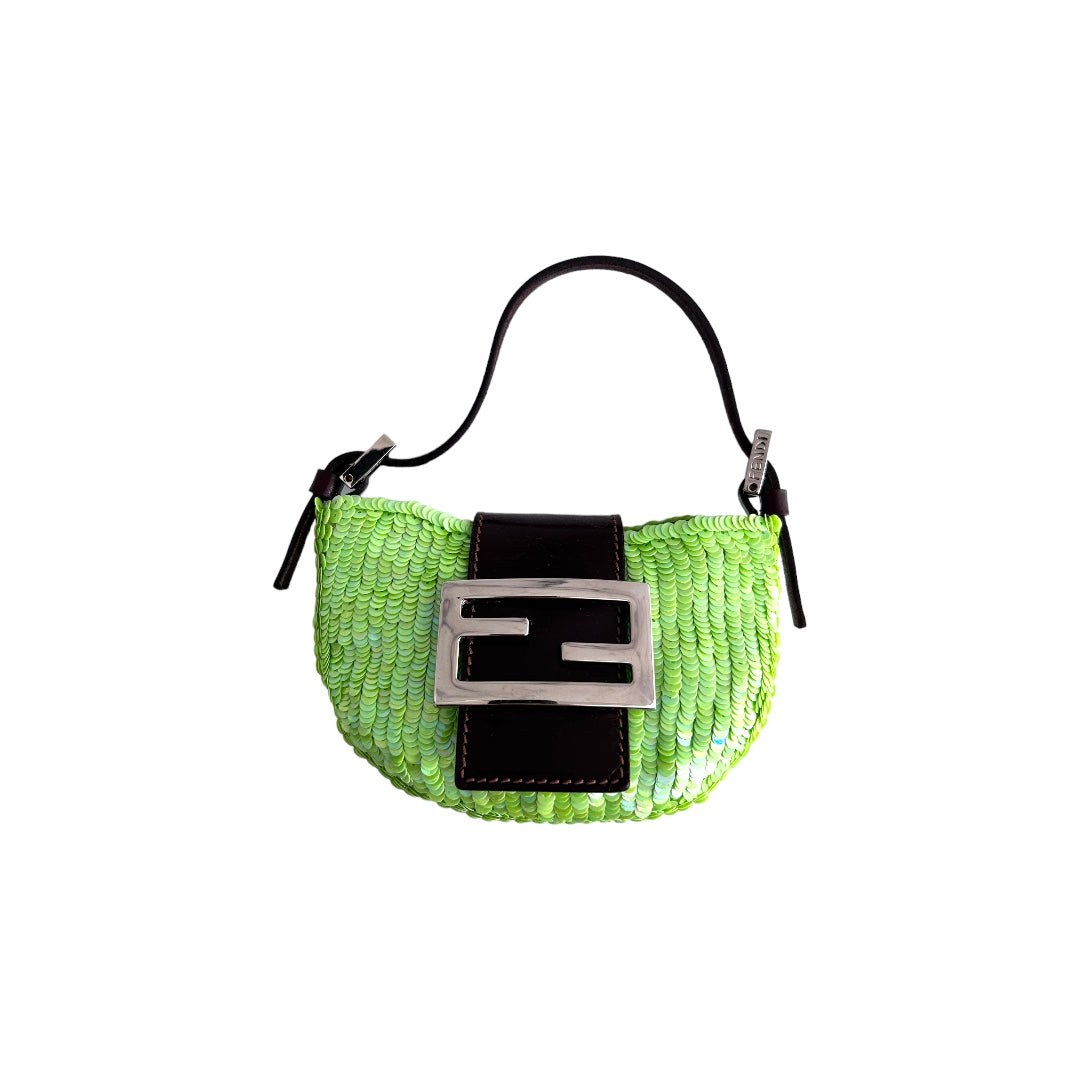 Vintage Neon Green Small Sequin Croissant Bag - Stylish Crossbody Purse for Women, Perfect for Parties, Night Out & Special Occasions