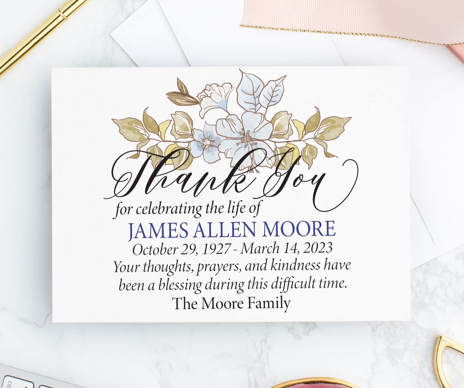 Personalized Memorial Thank You Cards with Envelopes - A2 Folded Sympathy Cards in White or Ivory Linen Cardstock - Funeral Appreciation Notes for Bereavement & Celebration of Life - Perfect for Sending Condolences & Gratitude After Memorial Services