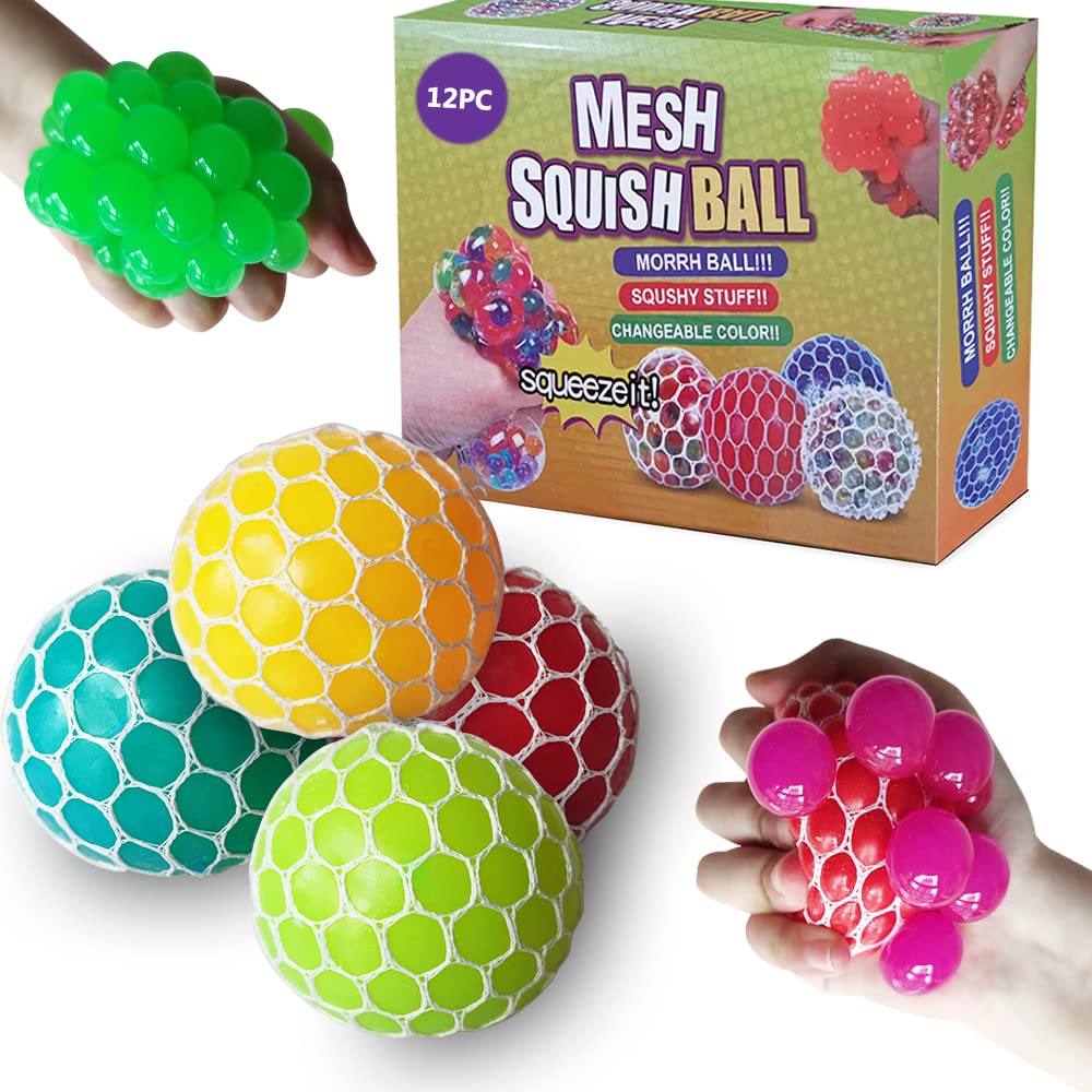 12-Pack Squishy Stress Relief Balls - Color Changing Mesh Sensory Fidget Toys for Adults & Kids | Anxiety Relief, ADHD Focus | Perfect for Office, Classroom & Birthday Gifts