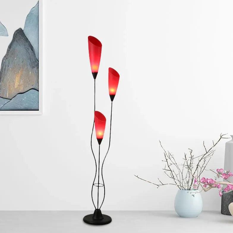 3-Head Red Petal Arc Floor Lamp - Modern Lighting for Living Room, Bedroom & Office Decor