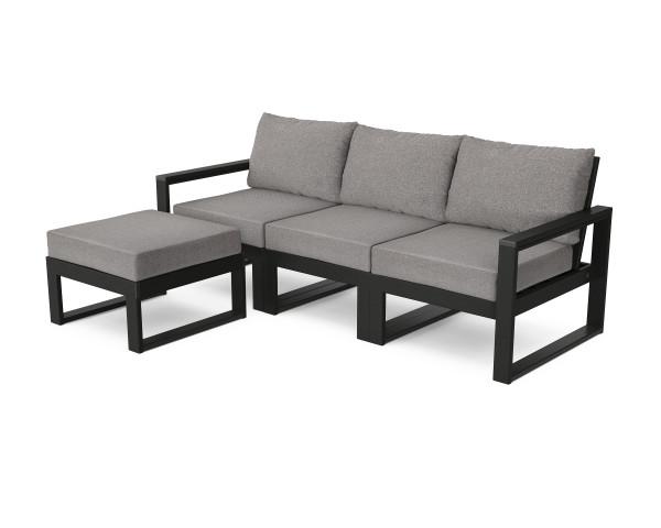 Polywood Black EDGE 4-Piece Modular Deep Seating Set with Ottoman - Outdoor Patio Furniture for Backyard, Poolside & Garden Relaxation
