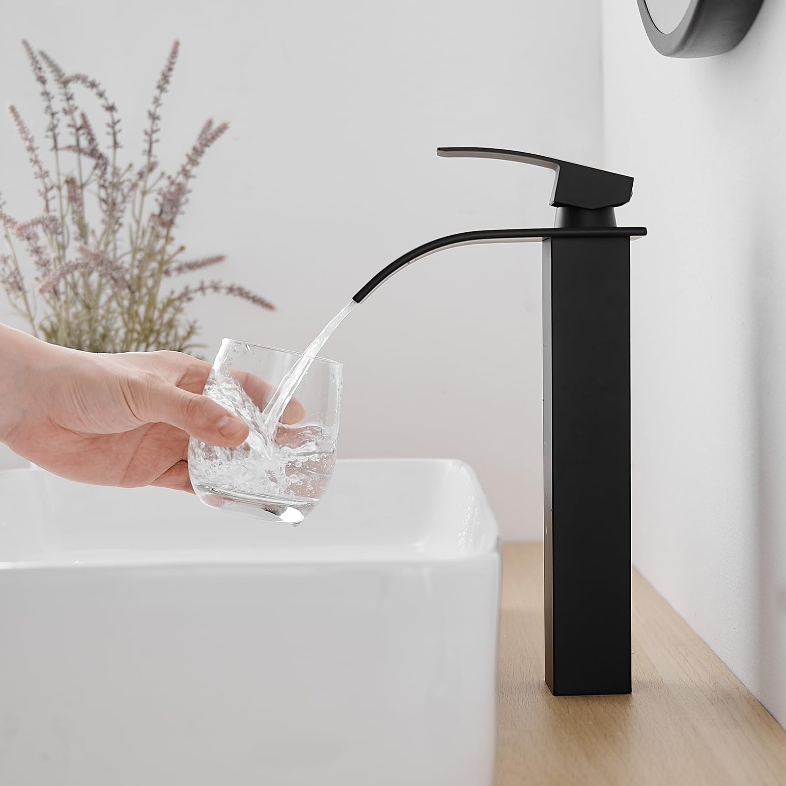 Modern Matte Black Bathroom Faucet with Pop-Up Drain - Single Handle Vessel Sink Faucet for Vanity & RV Use