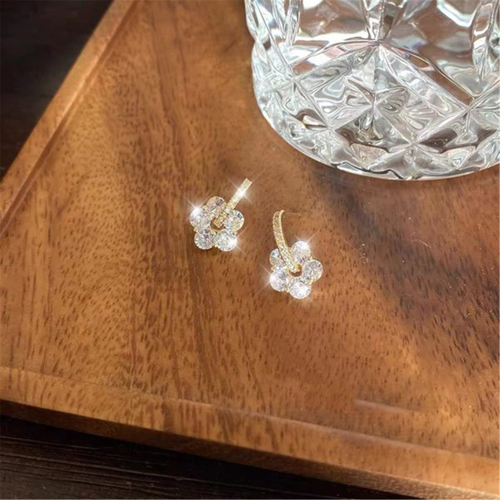 Crystal Petal Earrings - 2022 Trendy Long Drop Earrings with Fake Diamonds, Gold Hoop Earring Set for Multiple Piercings | Perfect for Parties, Weddings & Everyday Wear (One Size)