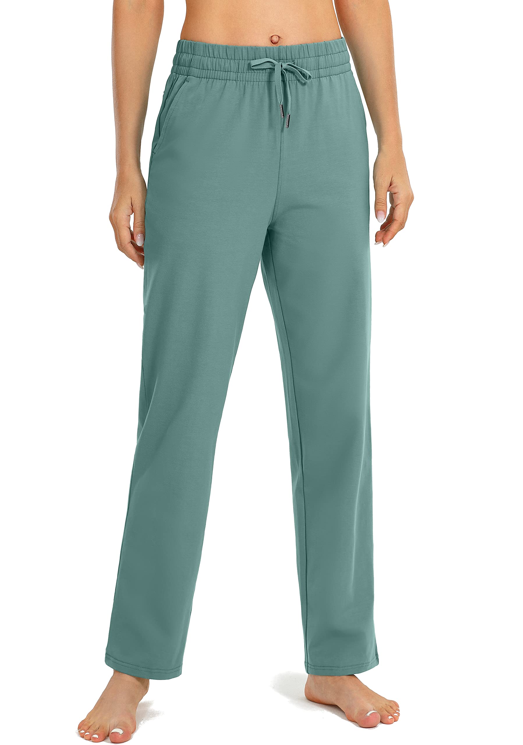 SANTINY Women's High Waisted Cotton Sweatpants - Soft Lounge Pants with Pockets for Yoga, Running, Travel & Home Comfort | Elastic Open Bottom Casual Joggers