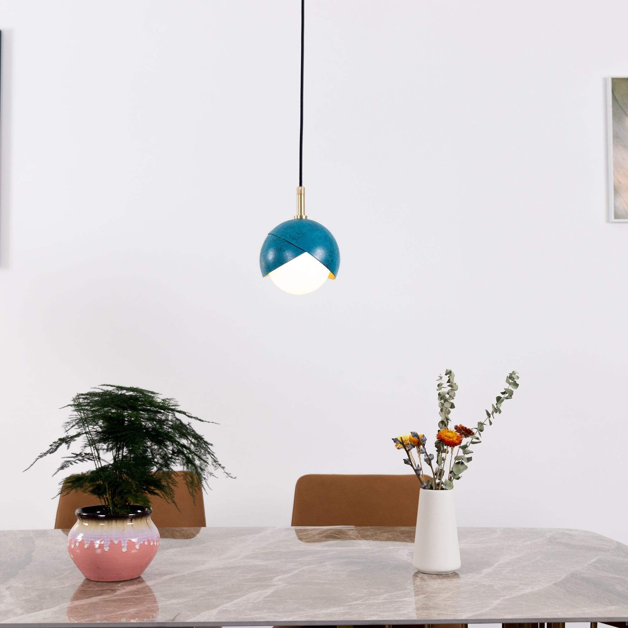Elegant Blue Glass Drop Pendant Light - Modern Ceiling Hanging Fixture for Dining Room, Kitchen Island, or Bedroom Lighting