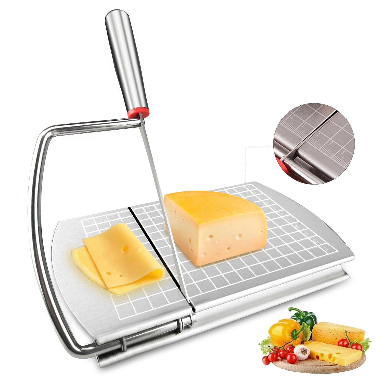 Premium Stainless Steel Cheese Slicer & Cutter - Multi-Functional Kitchen Tool for Block Cheese, Butter & Vegetables with Precise Measurement Scale | Perfect for Charcuterie Boards, Party Platters & Gourmet Cooking
