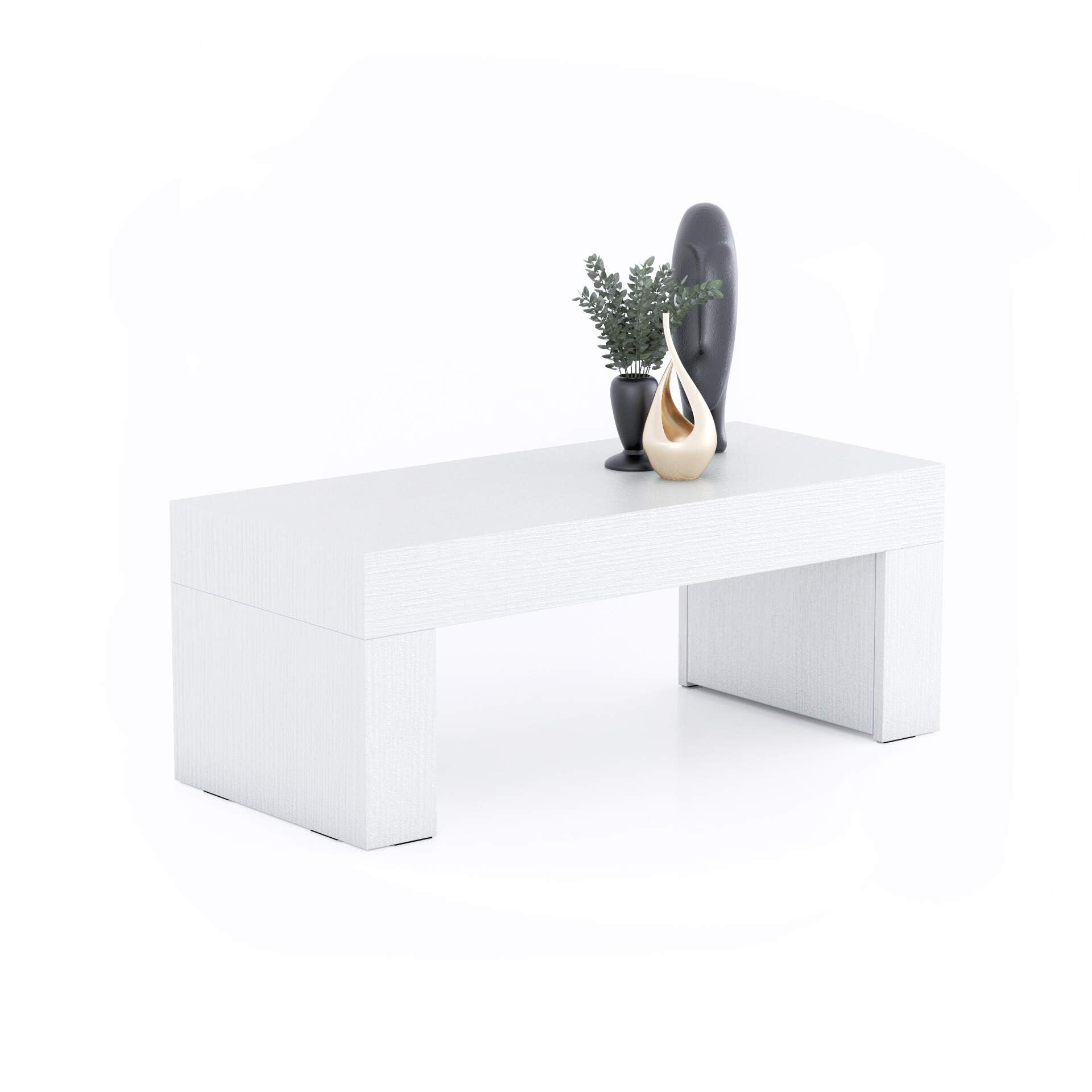MOBILI FIVER Evolution 90x40 Coffee Table - White Ash MDF & Melamine - Modern Living Room Center Table - Low Profile Italian Made Coffee Table for Small Spaces & Contemporary Decor