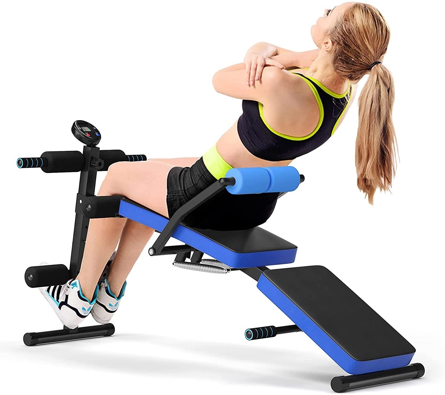 Adjustable Multi-Function Sit Up Bench - 5-Position Weight Bench with Heavy-Duty Steel Frame, Foldable Home Gym Equipment for Strength Training & Core Workouts (Blue & Black) - Perfect for Home Fitness, Small Spaces & Full-Body Workouts