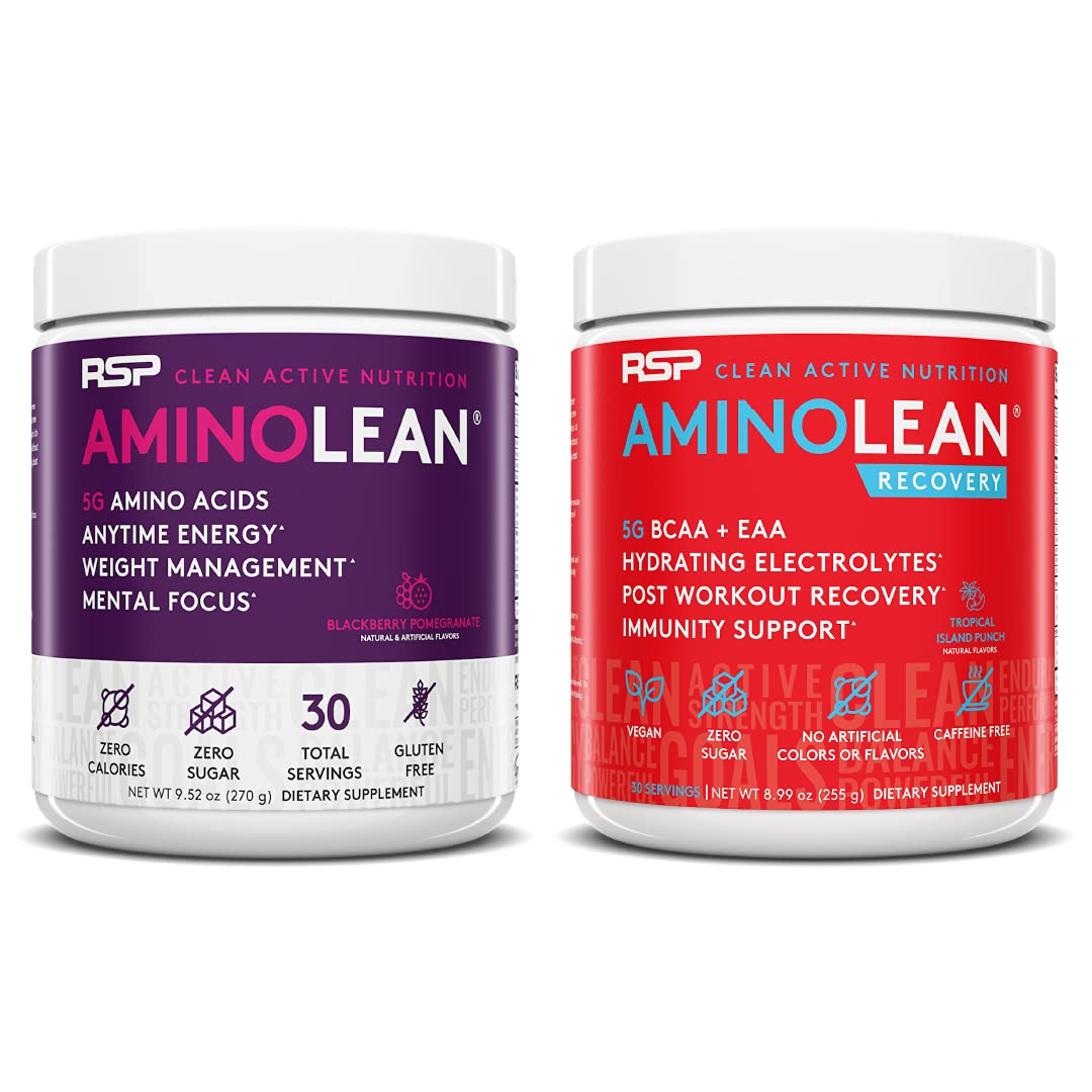 RSP AminoLean Pre & Post Workout Combo - BlackBerry & Tropical Punch for Gym & Recovery
