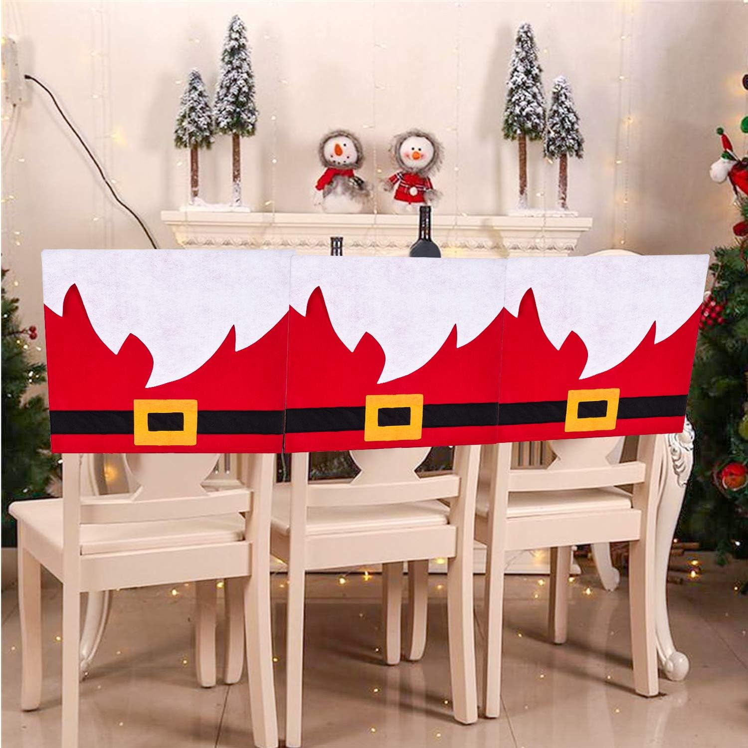 Lvydec 4 Pack Santa Claus Christmas Chair Covers with Belt Buckle - Festive Dining Room Chair Back Covers for Holiday Decor - Perfect for Christmas Parties, Home Decor & Seasonal Celebrations