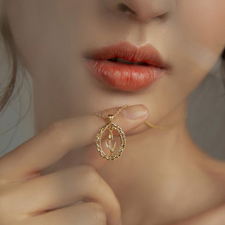 Elegant Tulip Flower Pendant Necklace for Women - 18K Gold Plated Chain Jewelry Gift for Mother's Day, Anniversary & Valentine's Day | Perfect for Parties, Weddings & Everyday Wear | SX268