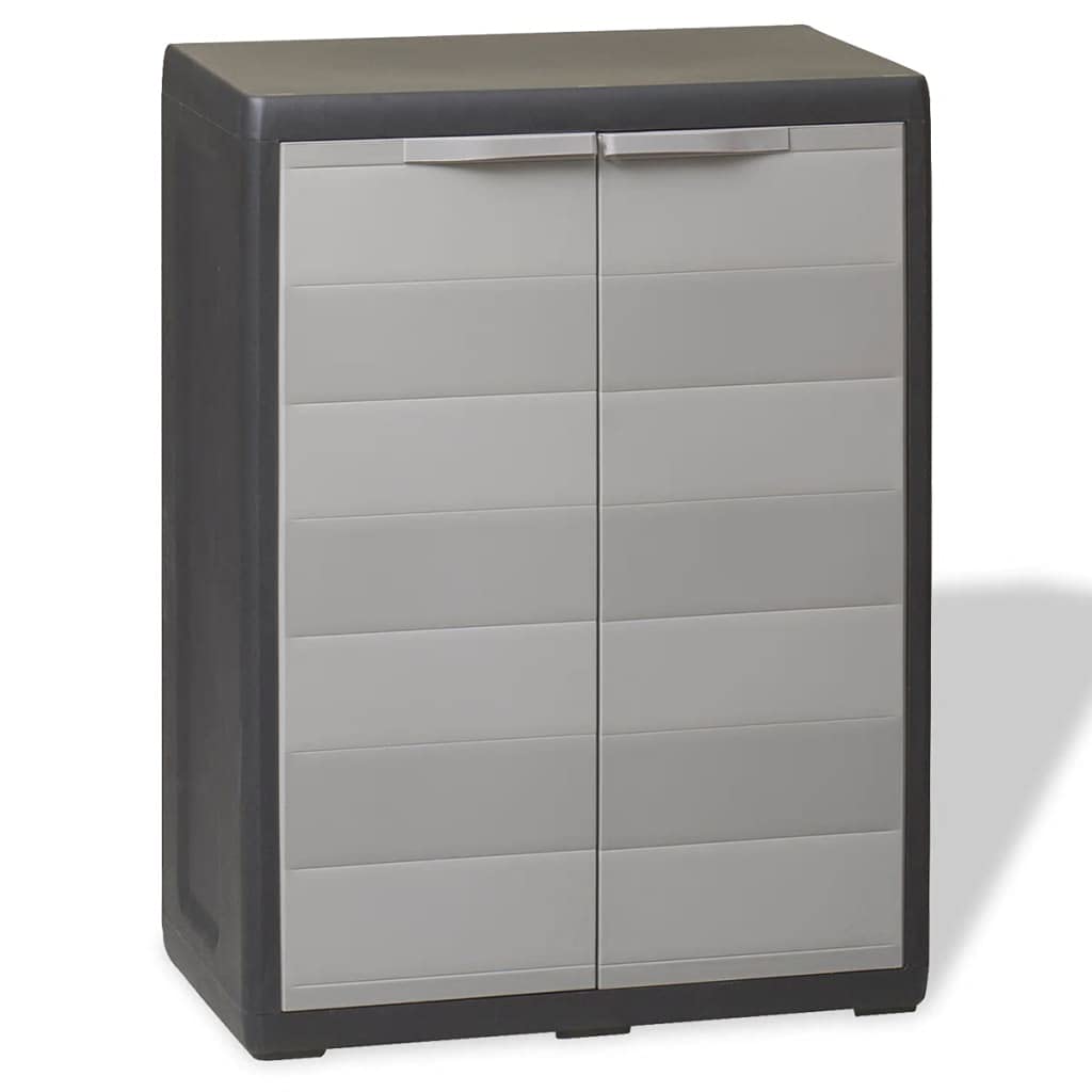 Lockable Outdoor Storage Cabinet - 2-Door Weatherproof Plastic Garden Tool Shed with Adjustable Shelf | Vertical Organizer for Patio, Garage & Backyard (Black & Gray)