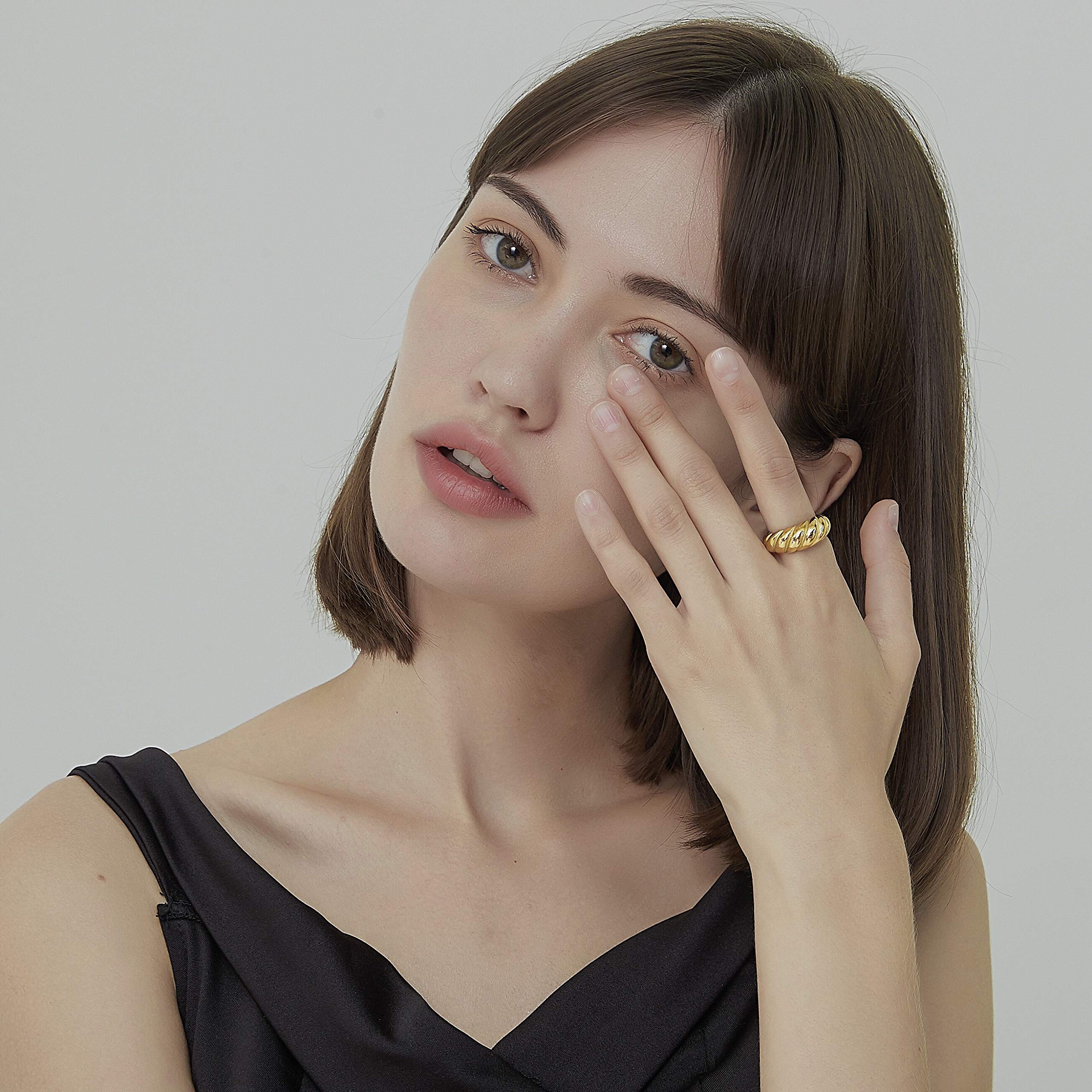 18K Gold Plated Dome Croissant Band Ring - Stackable Minimalist Signet Ring for Women - Elegant & Chic Jewelry for Everyday Wear, Layering, and Special Occasions