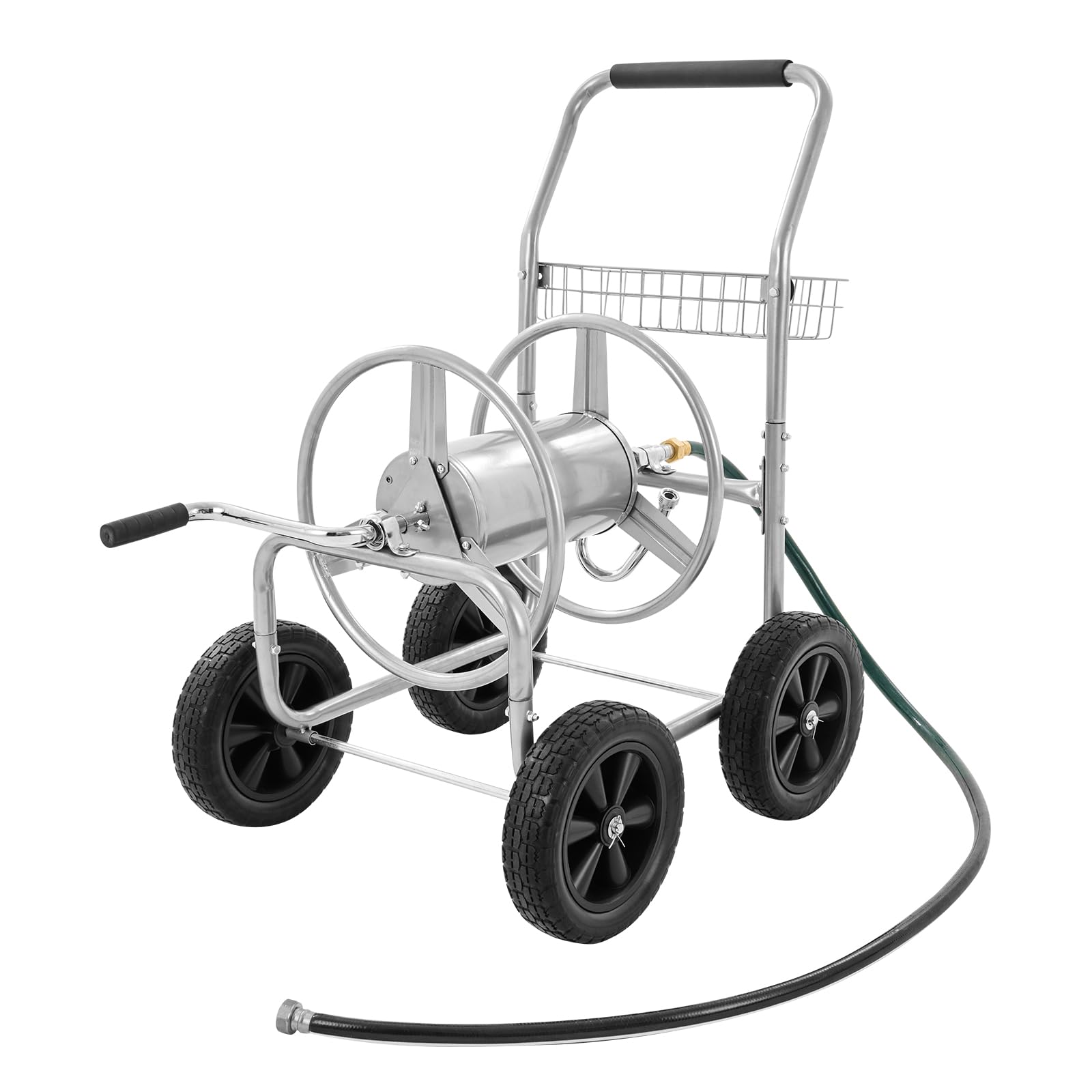 VEVOR Heavy Duty 250 ft Hose Reel Cart with 4 Wheels & Storage Basket - 5/8