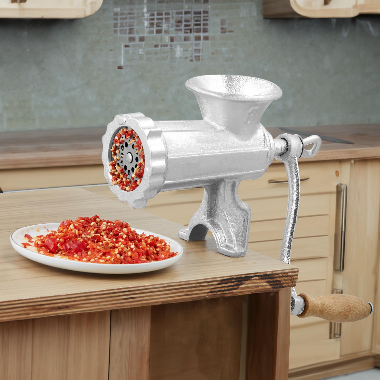 VEVOR Manual Meat Grinder - Heavy Duty Cast Iron Hand Crank Sausage Maker with Steel Clamp, 1 Blade & 2 Plates - Perfect for Beef, Pepper, Mushroom Grinding | Home Kitchen & Outdoor Camping Use