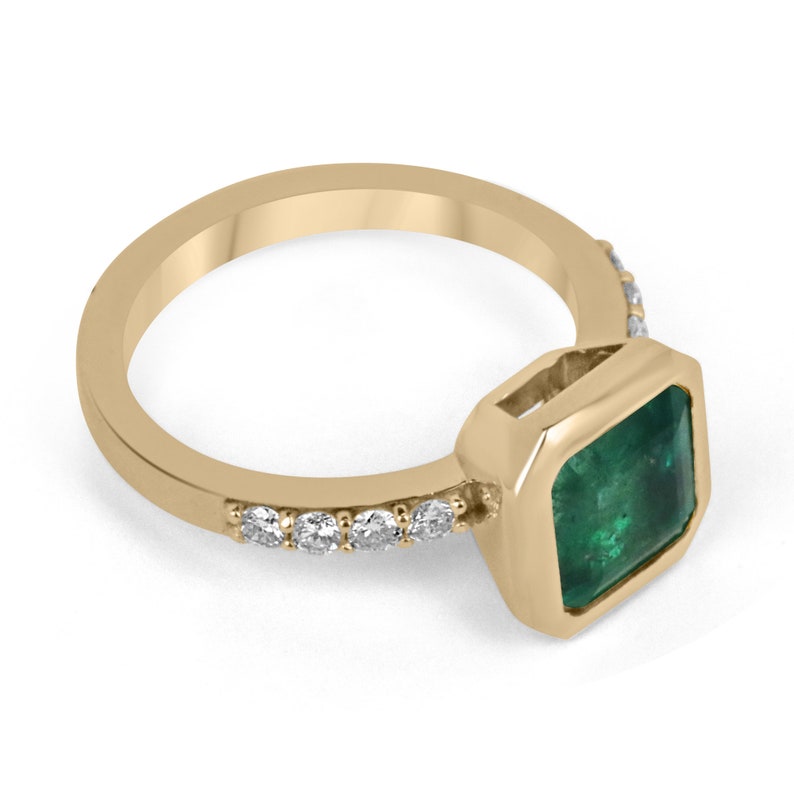 3.22tcw 14K Gold Square Emerald Bezel Set Asscher Cut Diamond Accent Solitaire Ring for Women - Perfect for Engagement, Wedding, Anniversary & Special Occasions