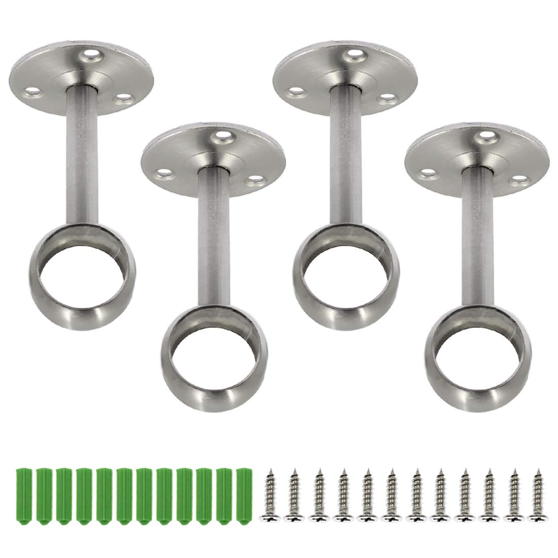 Seimneire 4-Pack 1-Inch Stainless Steel Shower Curtain Rod Holder - Ceiling Mount Bracket, Pipe Flange Socket & Closet Pole End Support - Brushed Finish for Bathroom, Closet & Home Organization